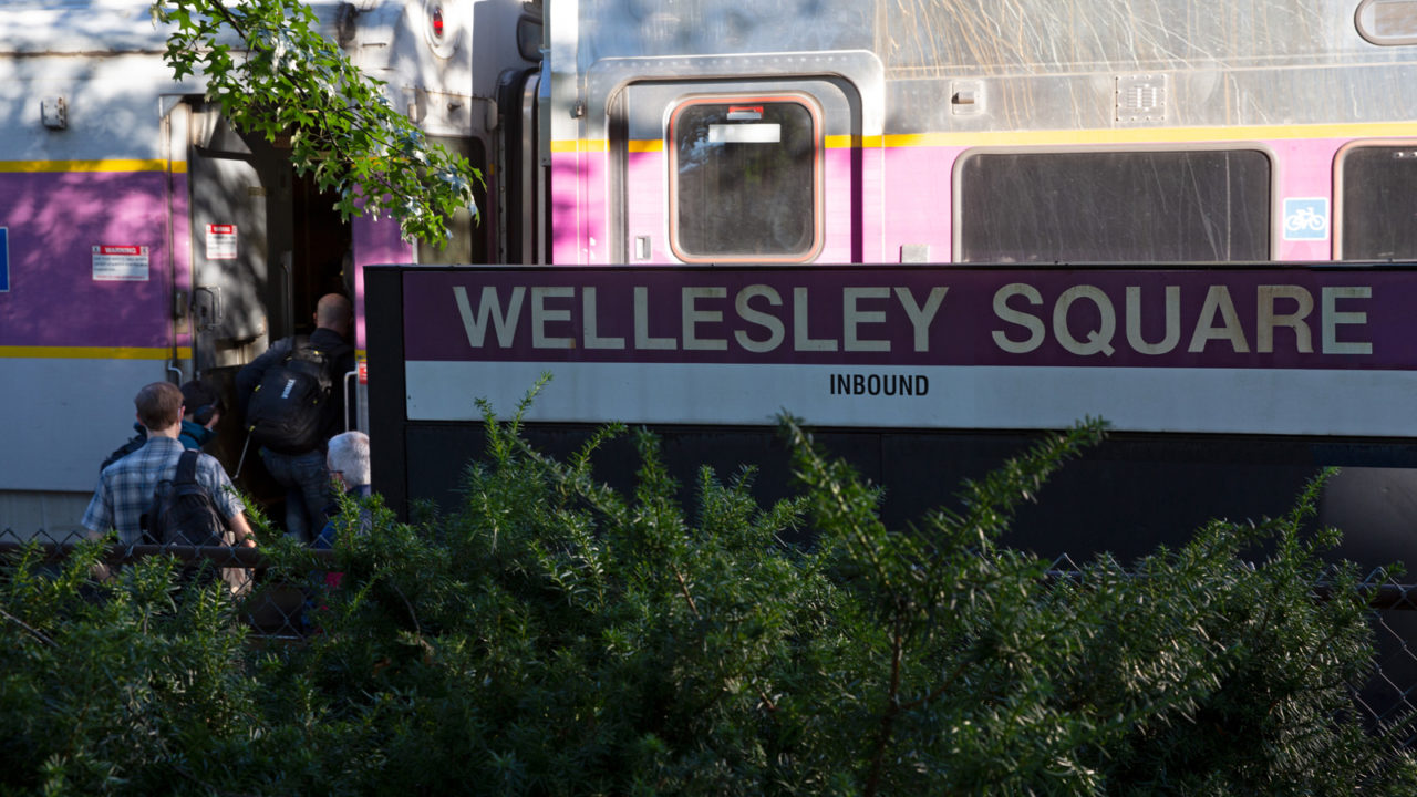 sign for Wellesley Square commuter rail stop