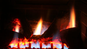 Fireplace flames, closeup view