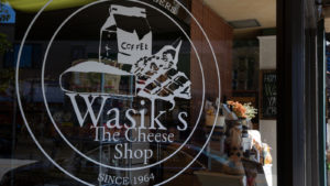Wasik's Cheese Shop etched on store window