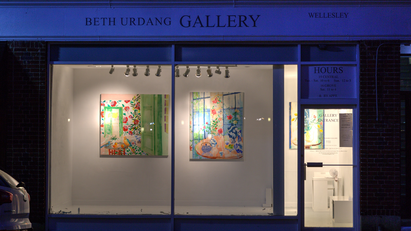 Wellesley Square art gallery window at night